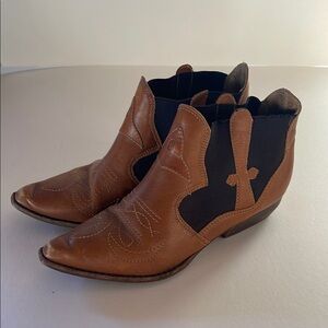 Brown and Black Western Ankle Boots